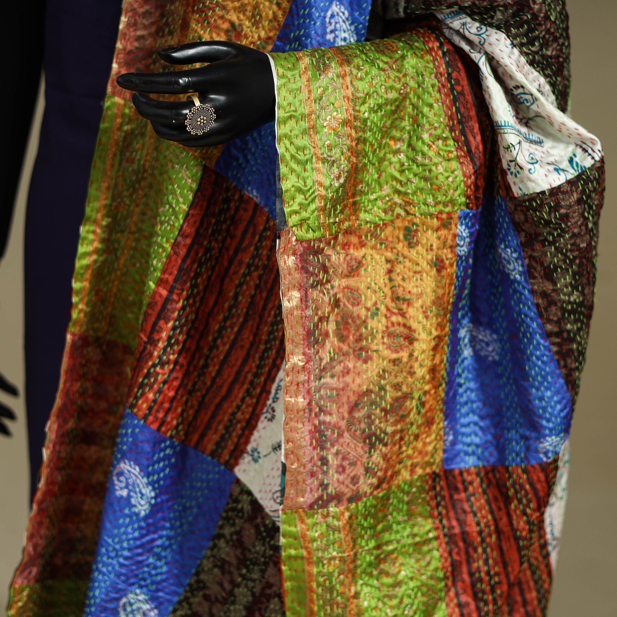 Multicolor - patchwork reversible silk bengal kantha work