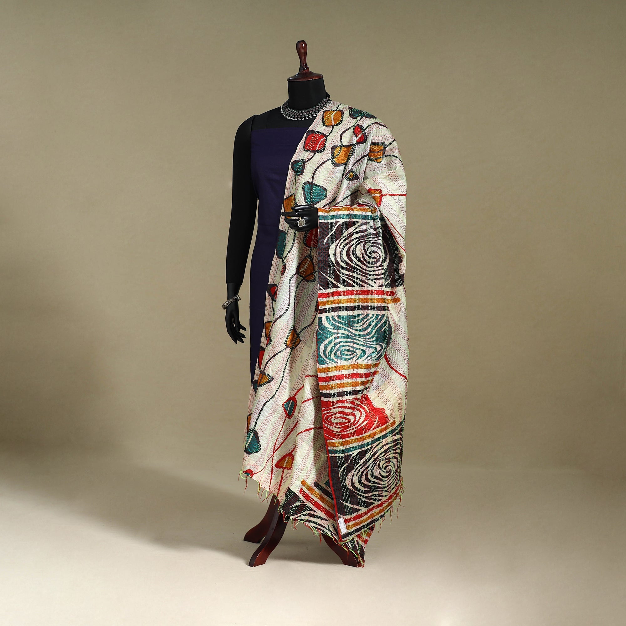 Multicolor - patchwork reversible silk bengal kantha work