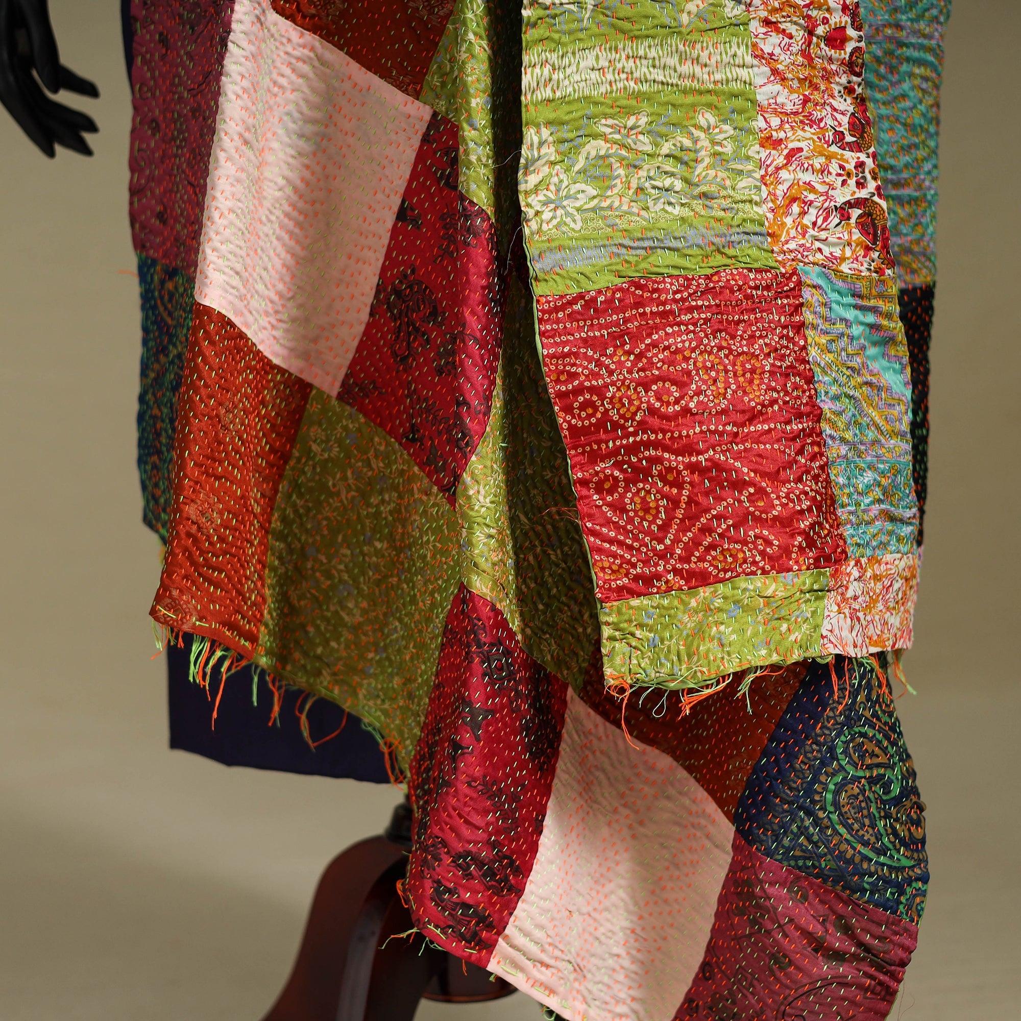 Multicolor - patchwork reversible silk bengal kantha work