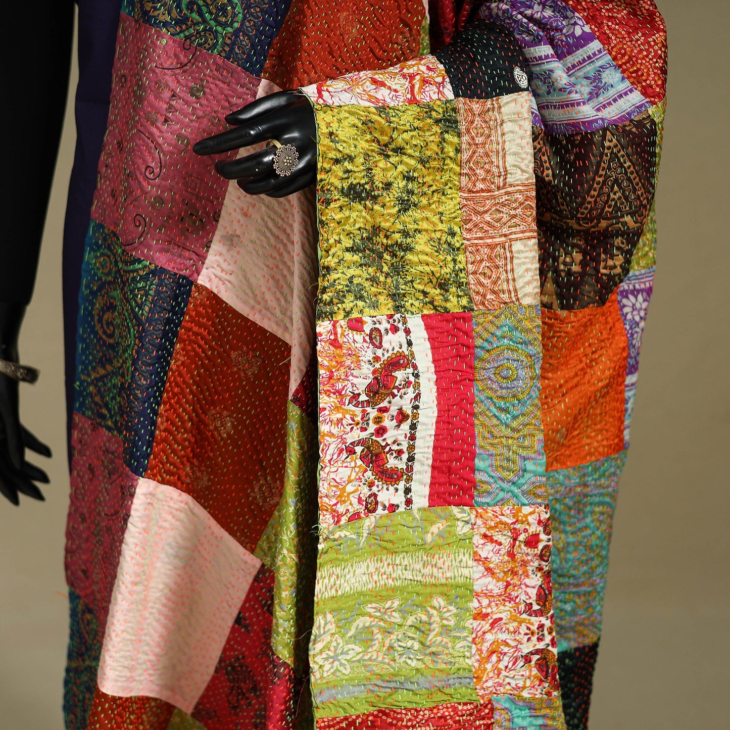 Multicolor - patchwork reversible silk bengal kantha work