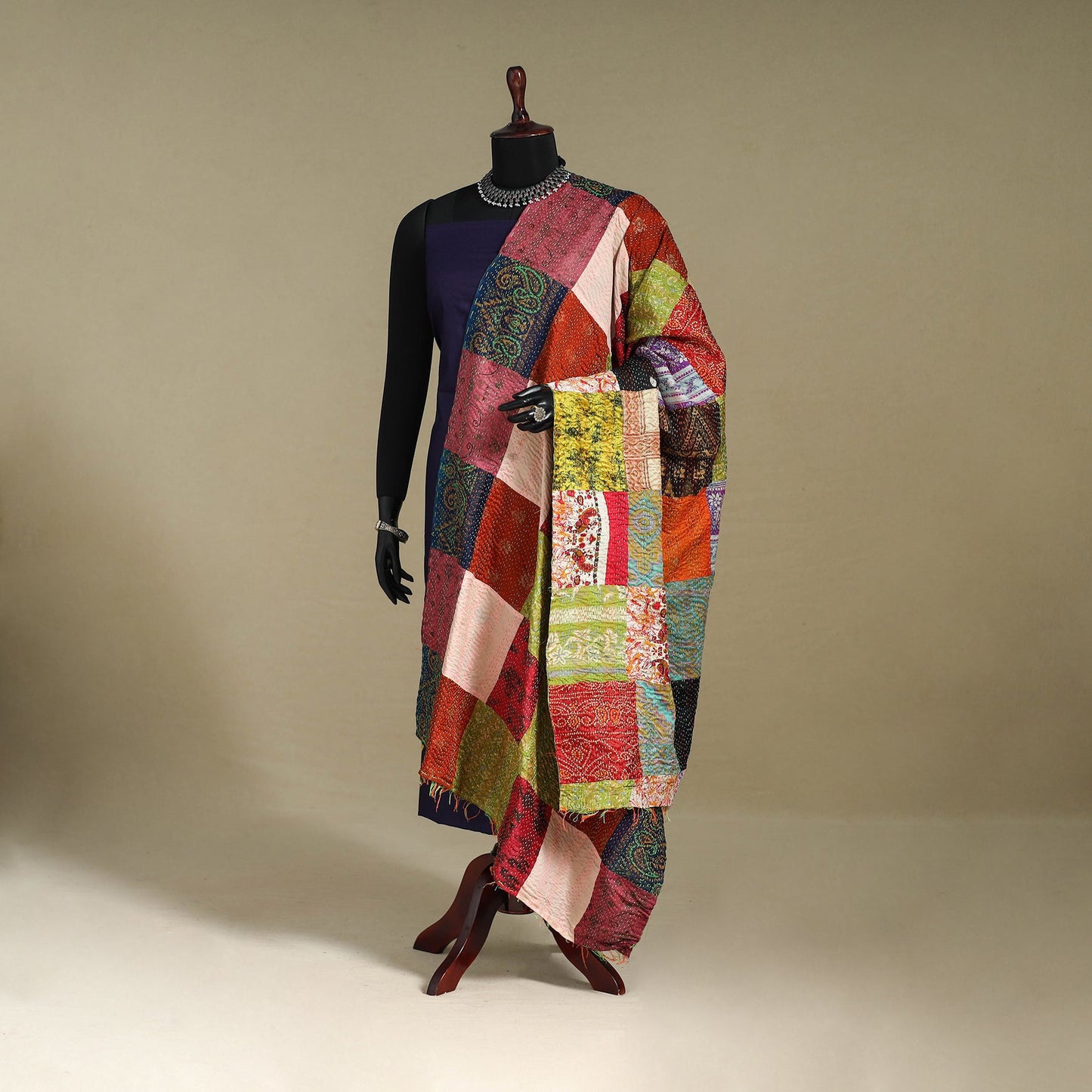 Multicolor - patchwork reversible silk bengal kantha work