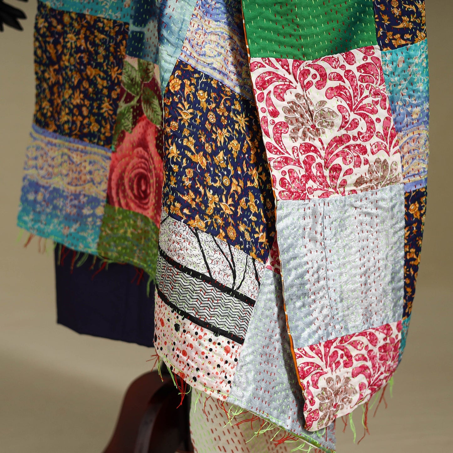 Multicolor - patchwork reversible silk bengal kantha work