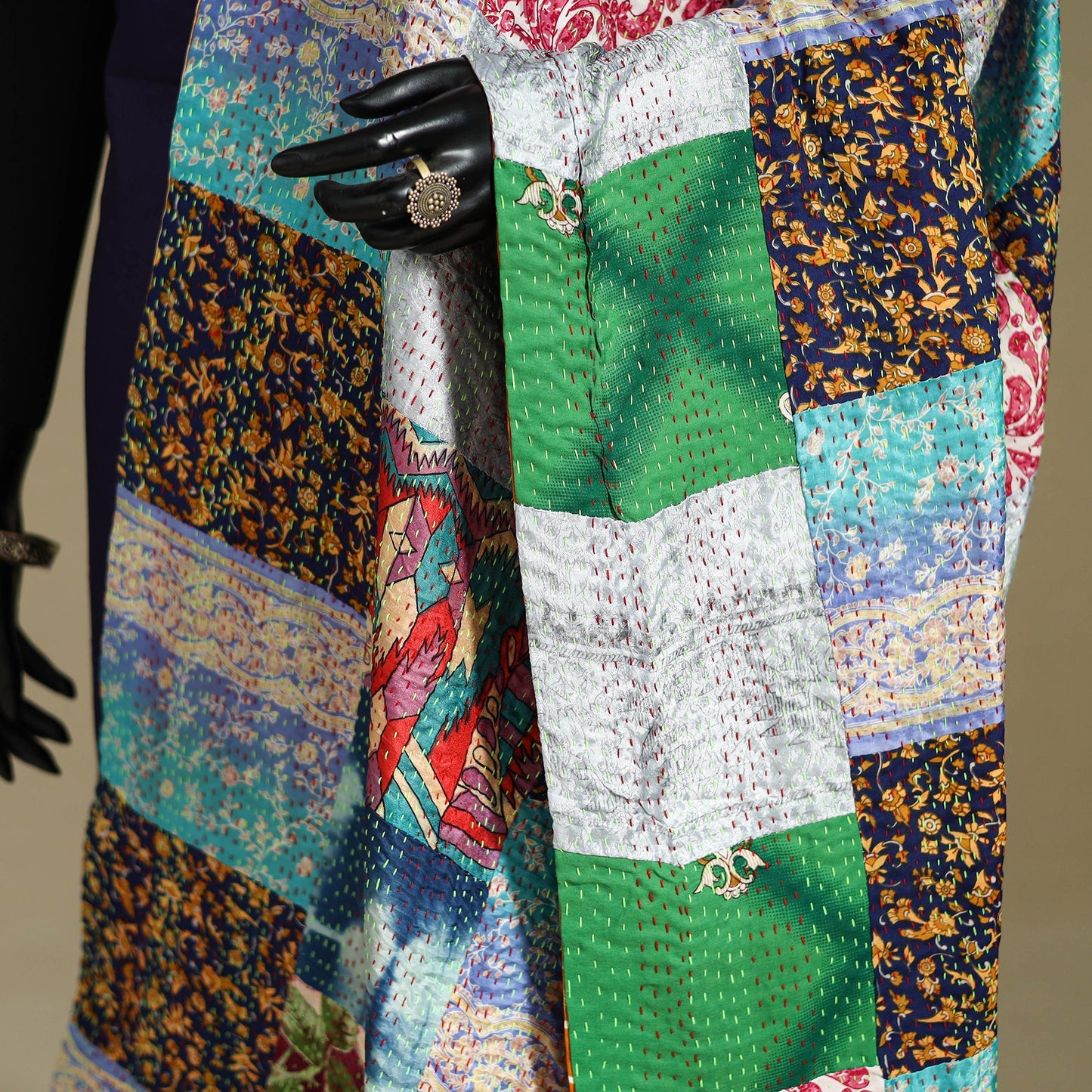 Multicolor - patchwork reversible silk bengal kantha work