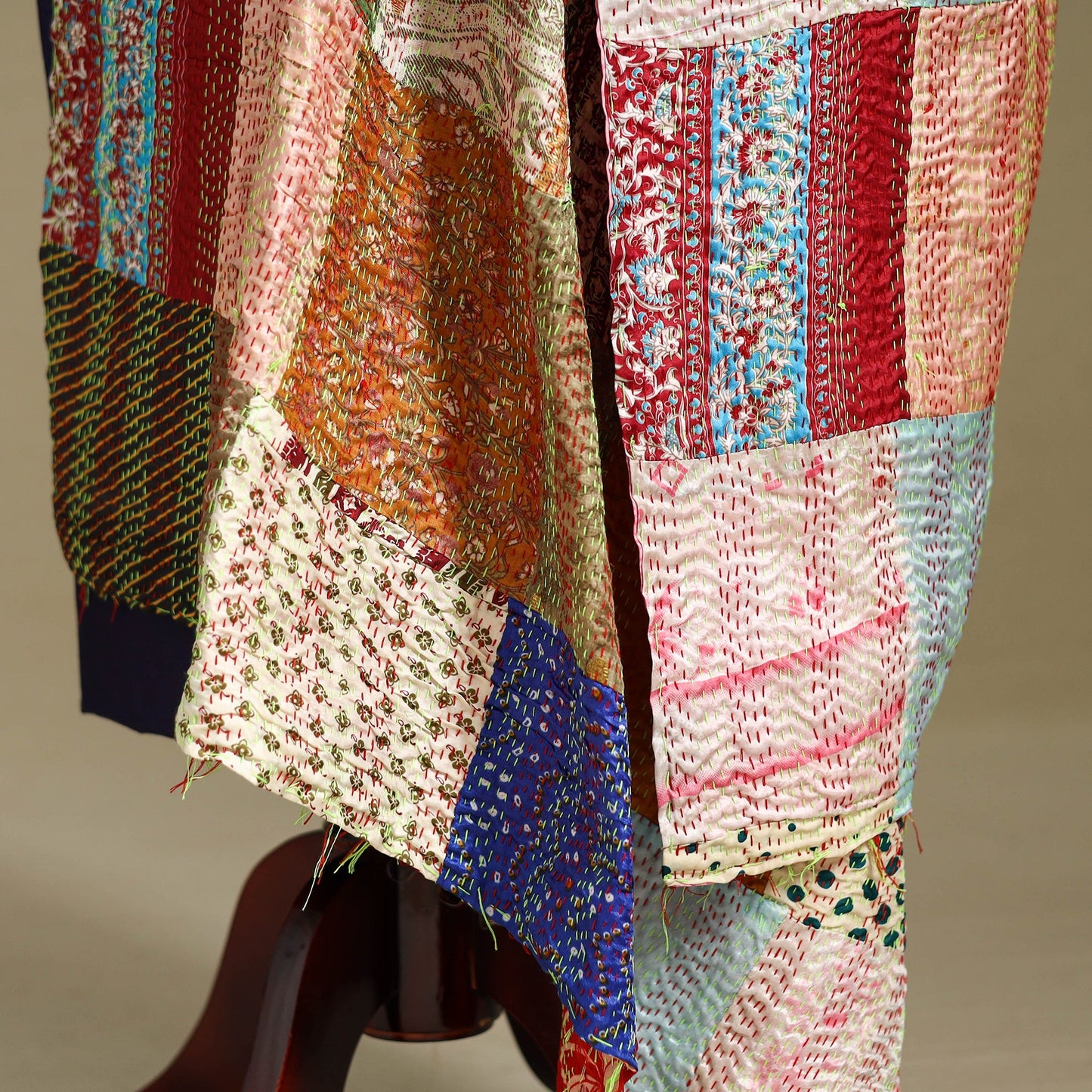 Multicolor - patchwork reversible silk bengal kantha work
