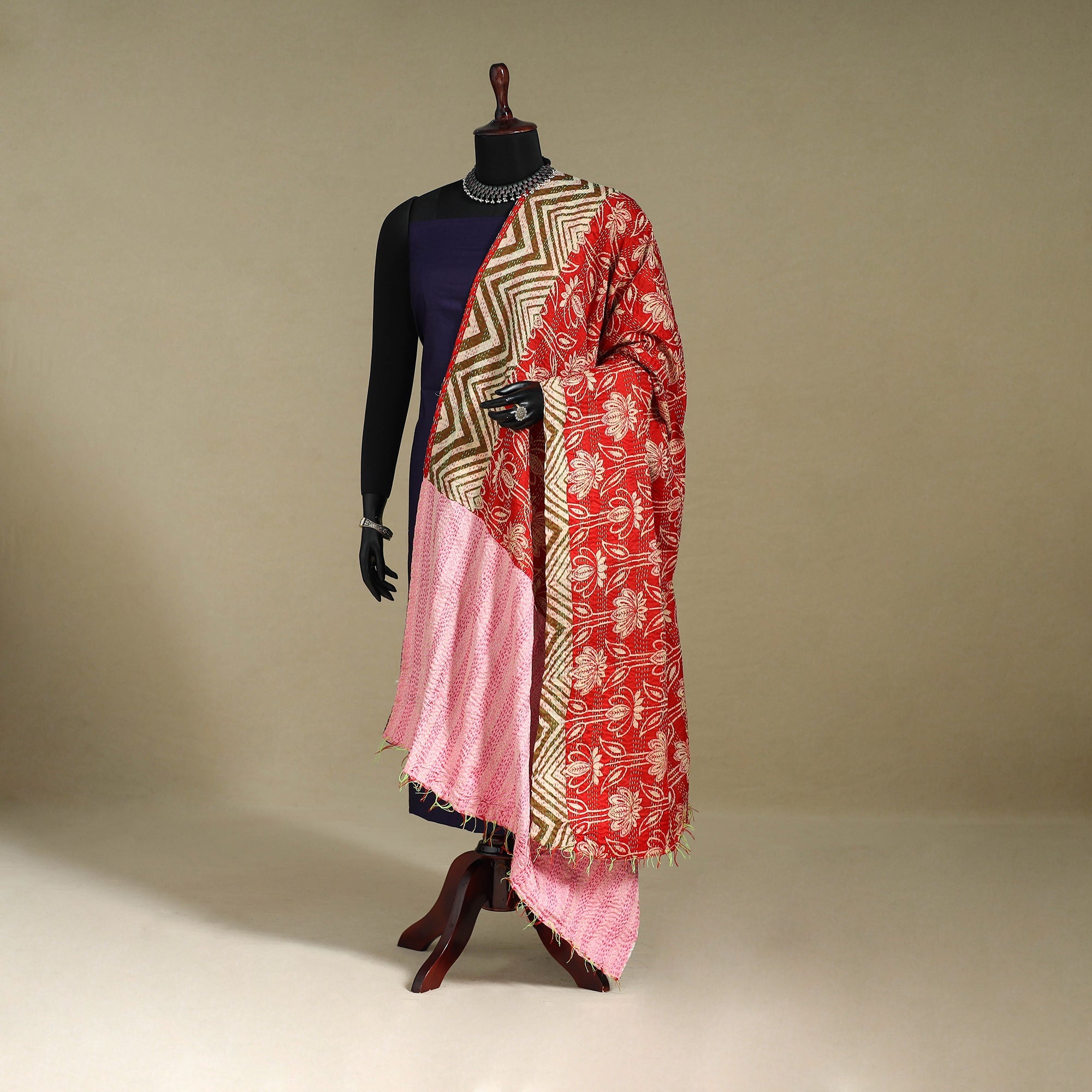 Multicolor - patchwork reversible silk bengal kantha work
