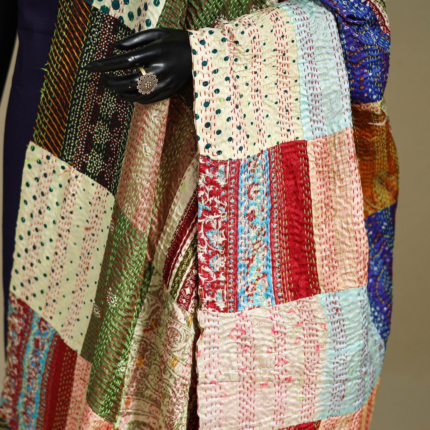 Multicolor - patchwork reversible silk bengal kantha work