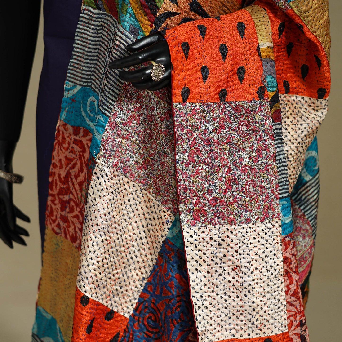 Multicolor - patchwork reversible silk bengal kantha work