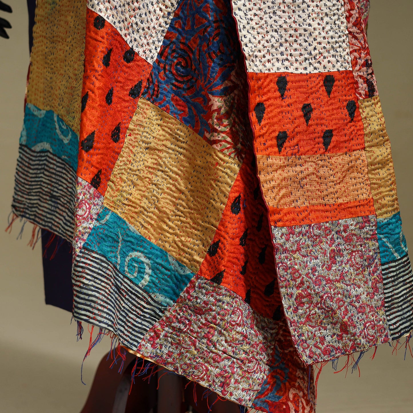 Multicolor - patchwork reversible silk bengal kantha work