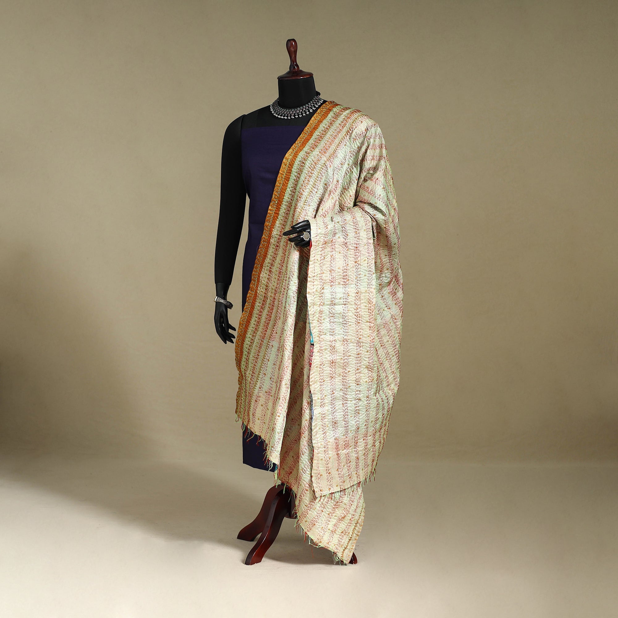Multicolor - patchwork reversible silk bengal kantha work