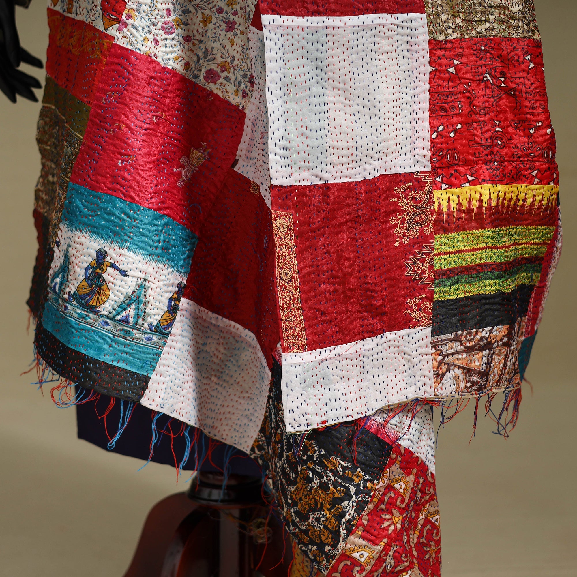 Multicolor - patchwork reversible silk bengal kantha work