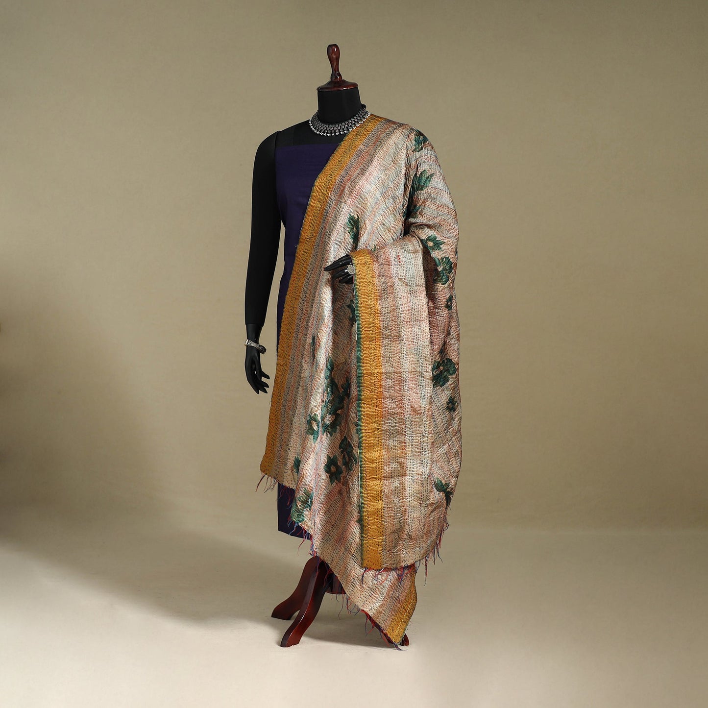 Multicolor - patchwork reversible silk bengal kantha work