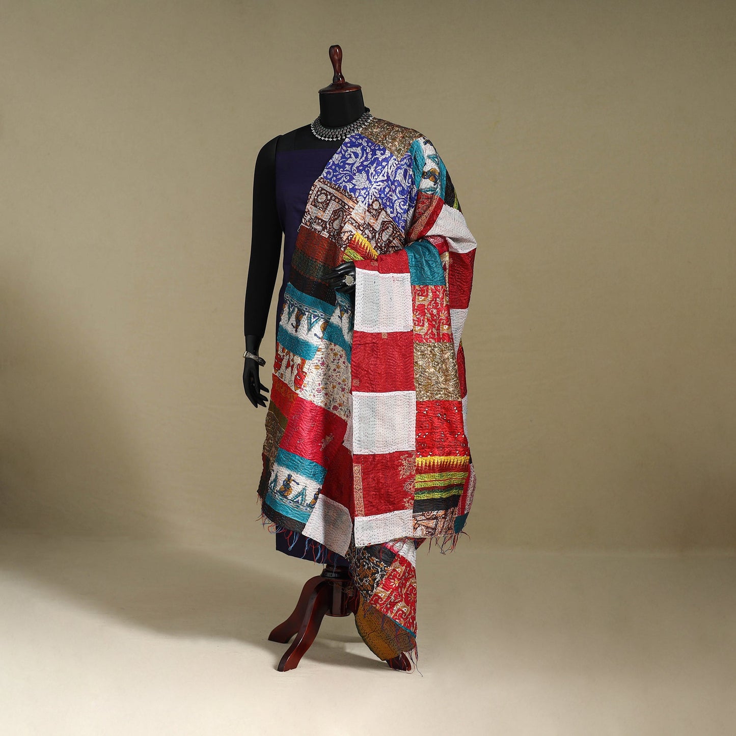 Multicolor - patchwork reversible silk bengal kantha work