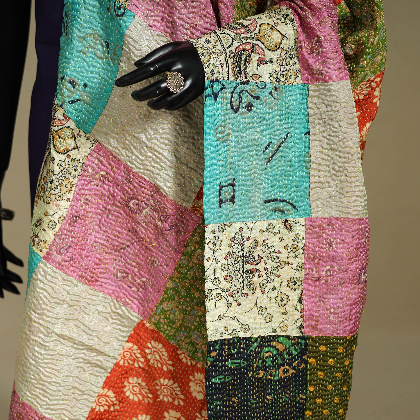 Multicolor - patchwork reversible silk bengal kantha work