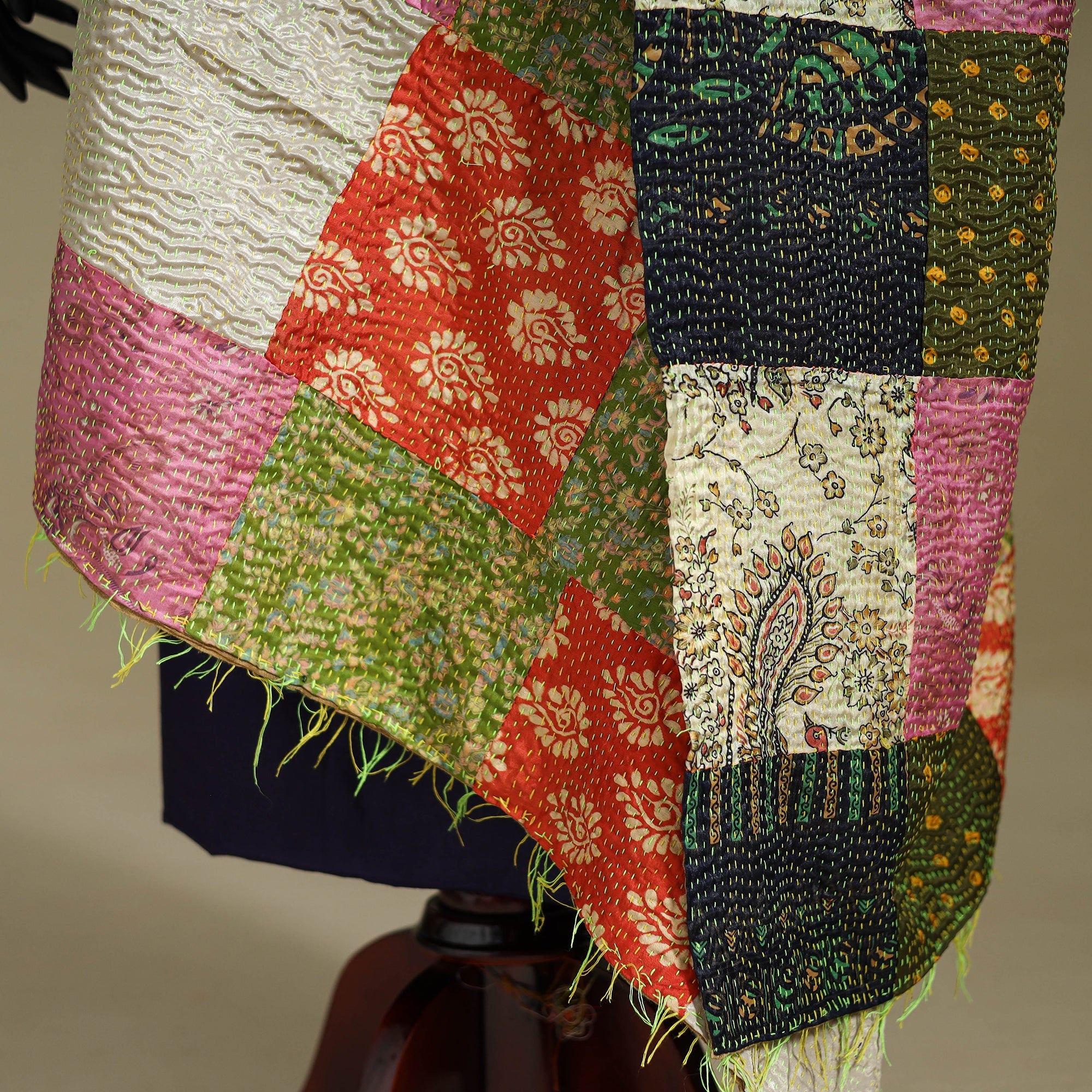 Multicolor - patchwork reversible silk bengal kantha work