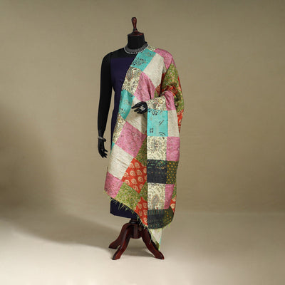 Multicolor - patchwork reversible silk bengal kantha work