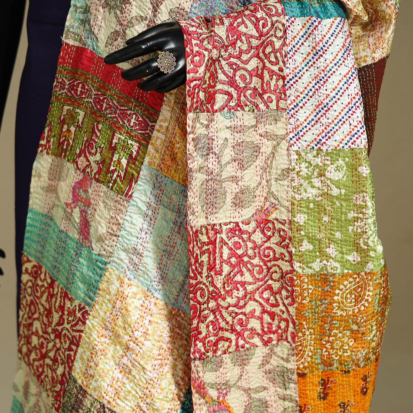 Multicolor - patchwork reversible silk bengal kantha work