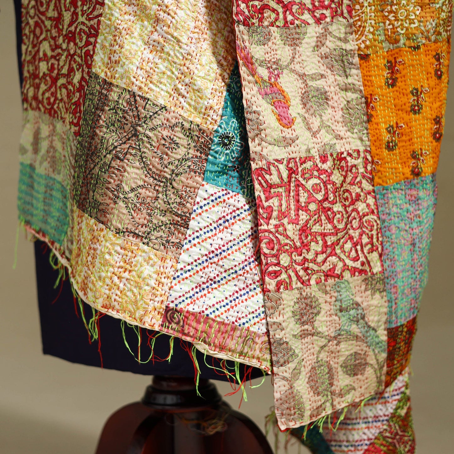 Multicolor - patchwork reversible silk bengal kantha work