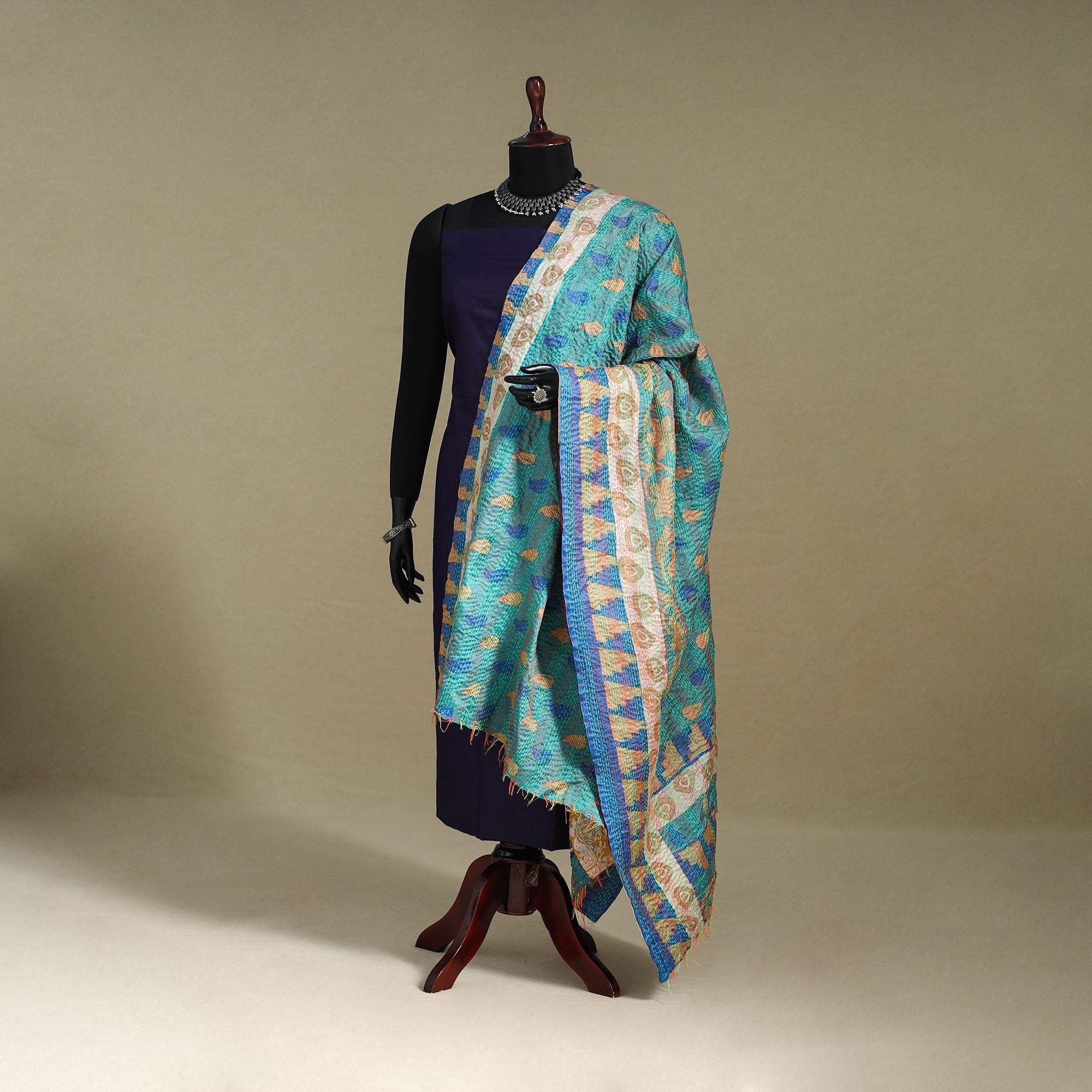Multicolor - patchwork reversible silk bengal kantha work