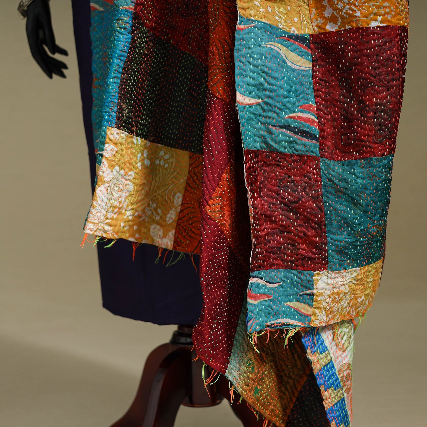 Multicolor - patchwork reversible silk bengal kantha work