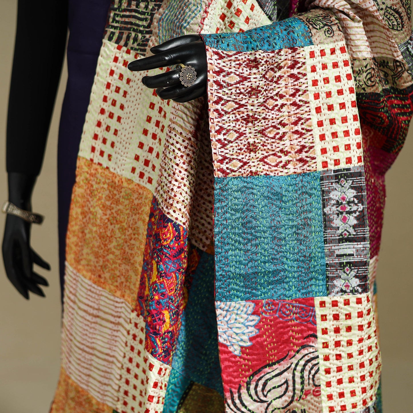 Multicolor - patchwork reversible silk bengal kantha work
