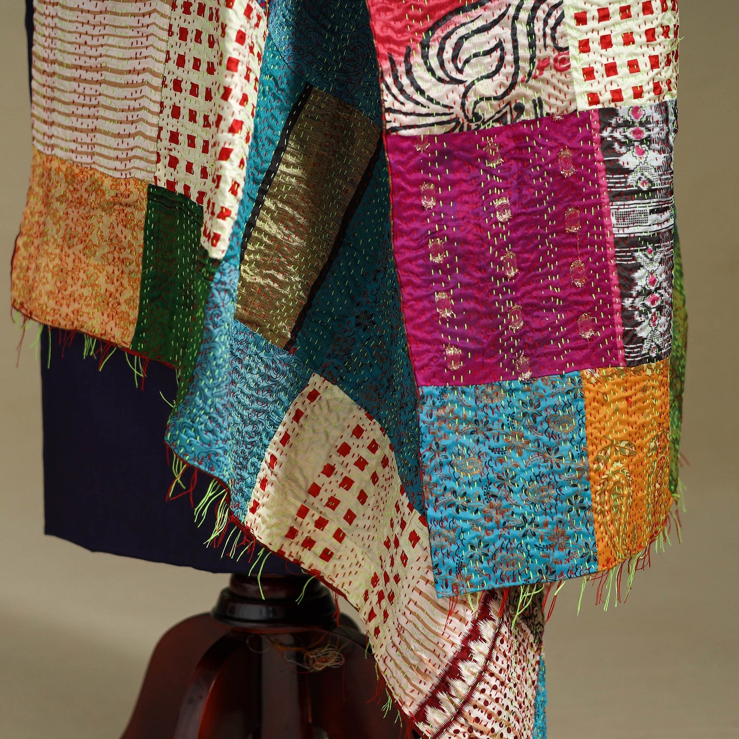 Multicolor - patchwork reversible silk bengal kantha work