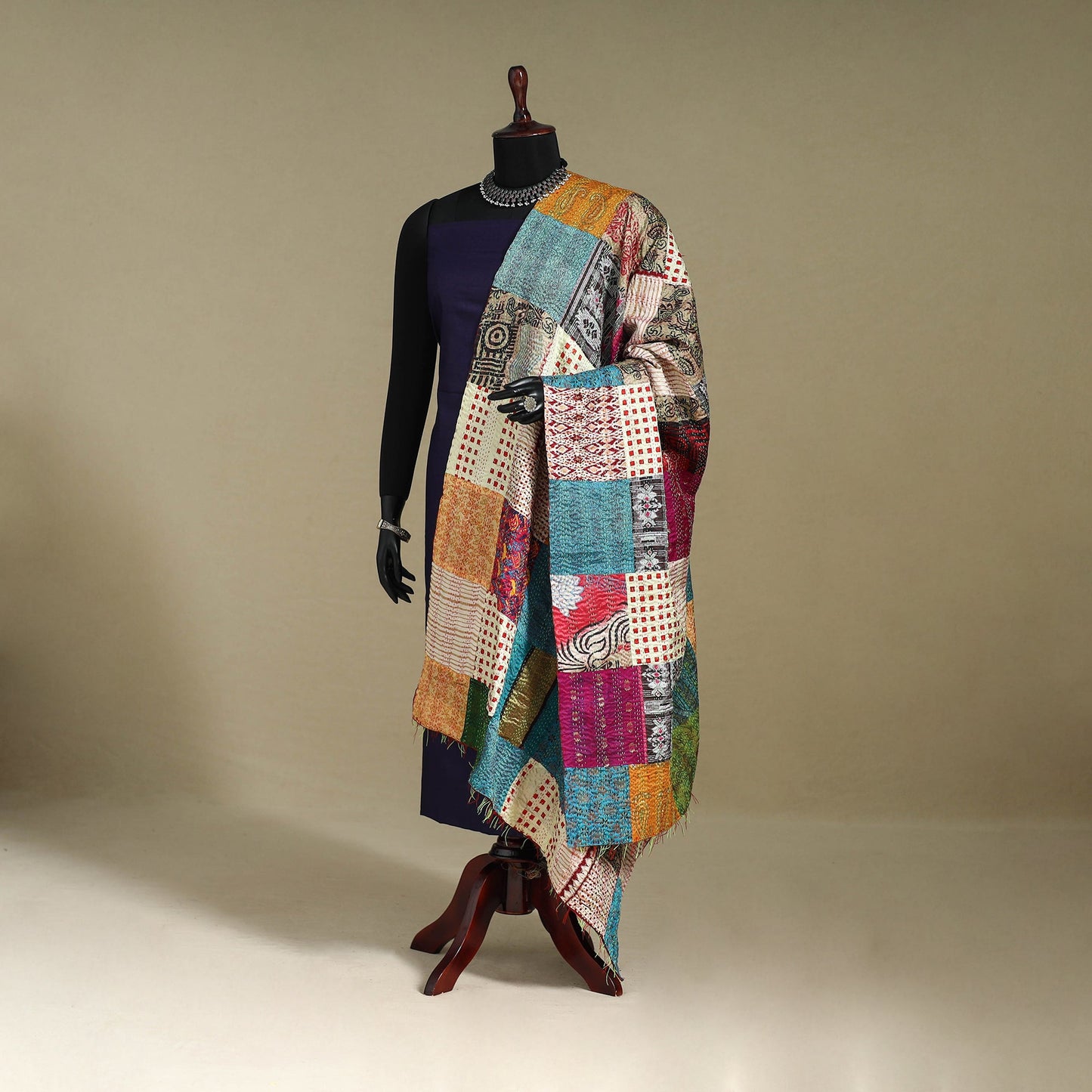 Multicolor - patchwork reversible silk bengal kantha work