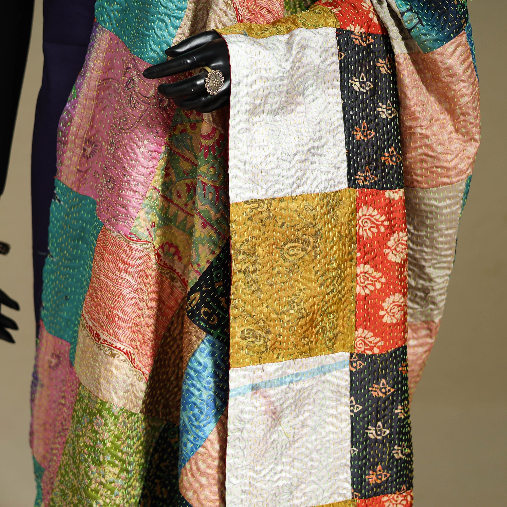 Multicolor - patchwork reversible silk bengal kantha work