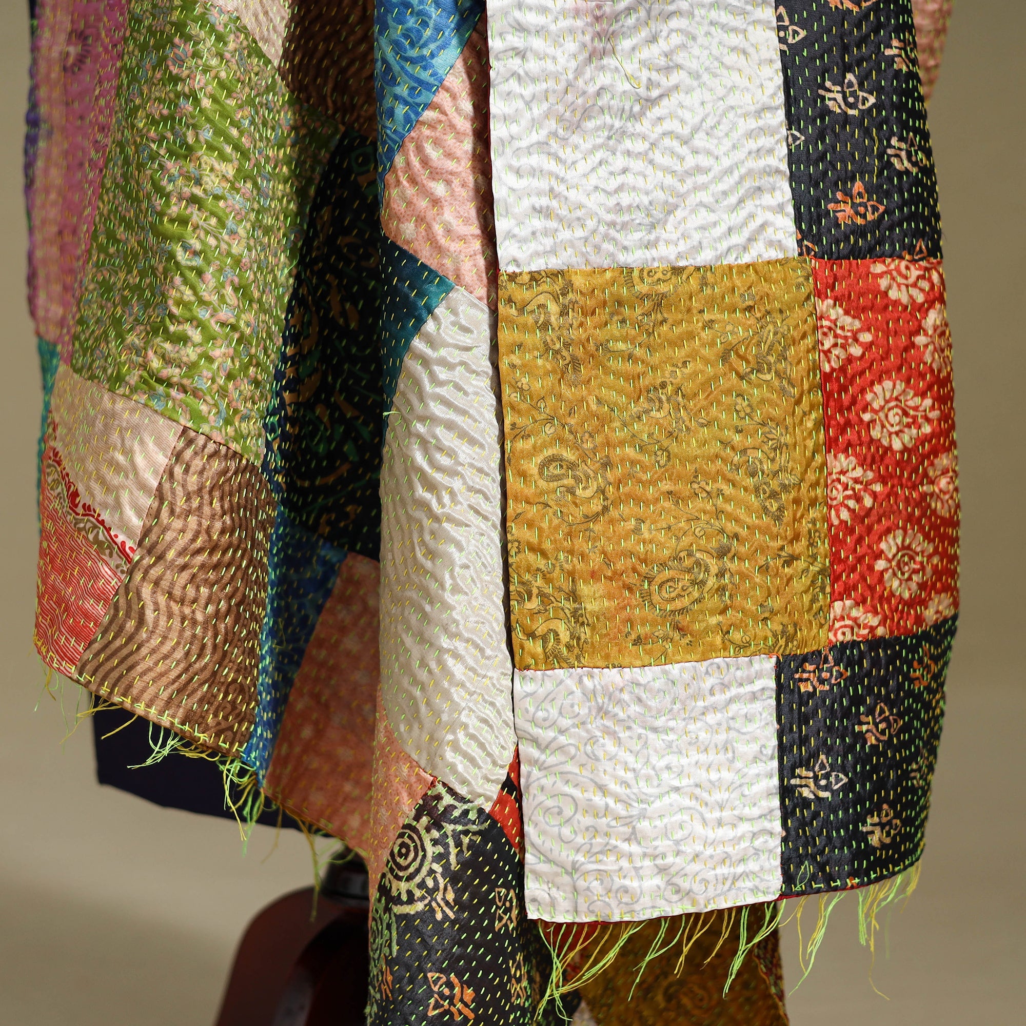 Multicolor - patchwork reversible silk bengal kantha work