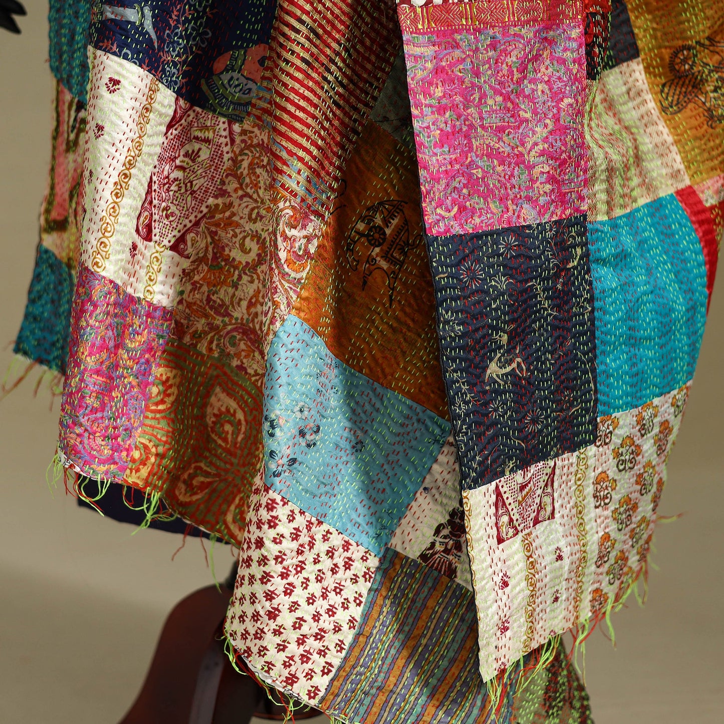 Multicolor - patchwork reversible silk bengal kantha work