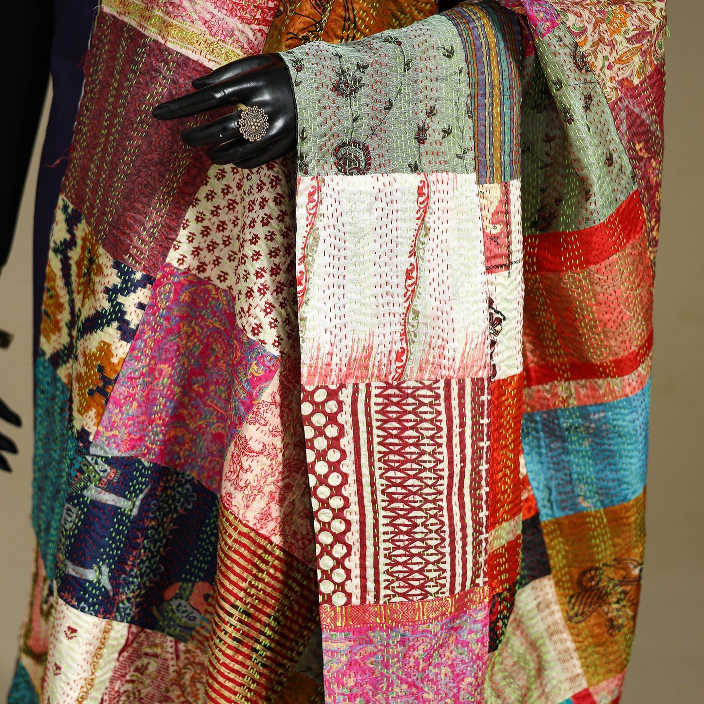 Multicolor - patchwork reversible silk bengal kantha work