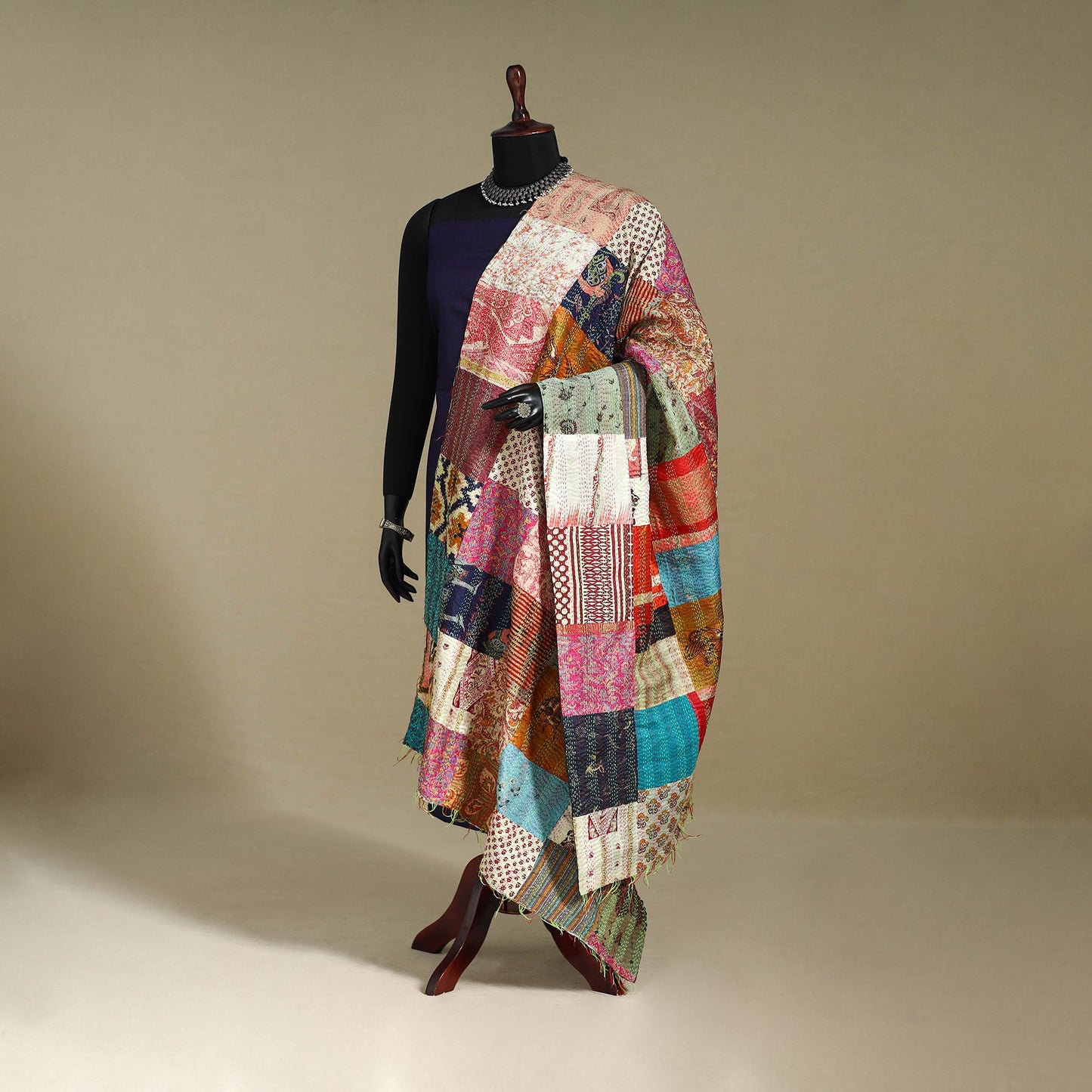 Multicolor - patchwork reversible silk bengal kantha work
