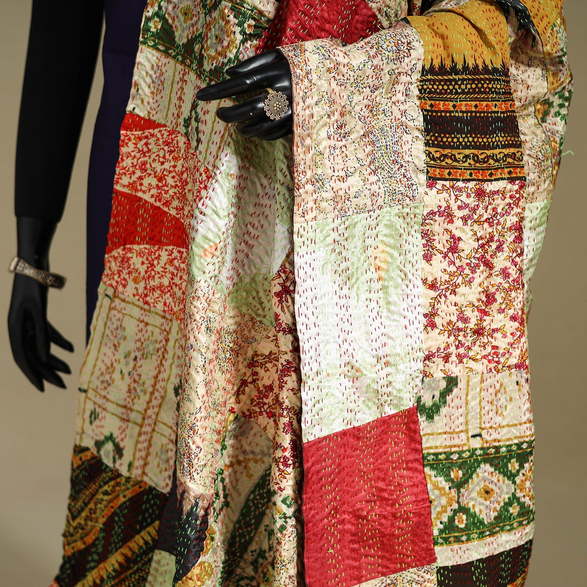 Multicolor - patchwork reversible silk bengal kantha work