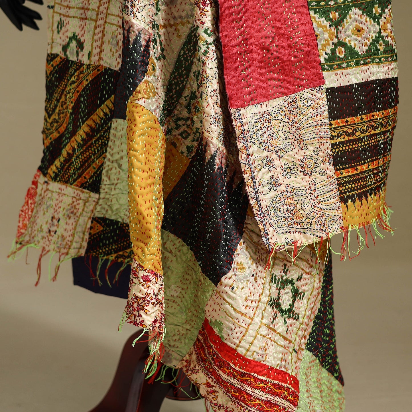 Multicolor - patchwork reversible silk bengal kantha work