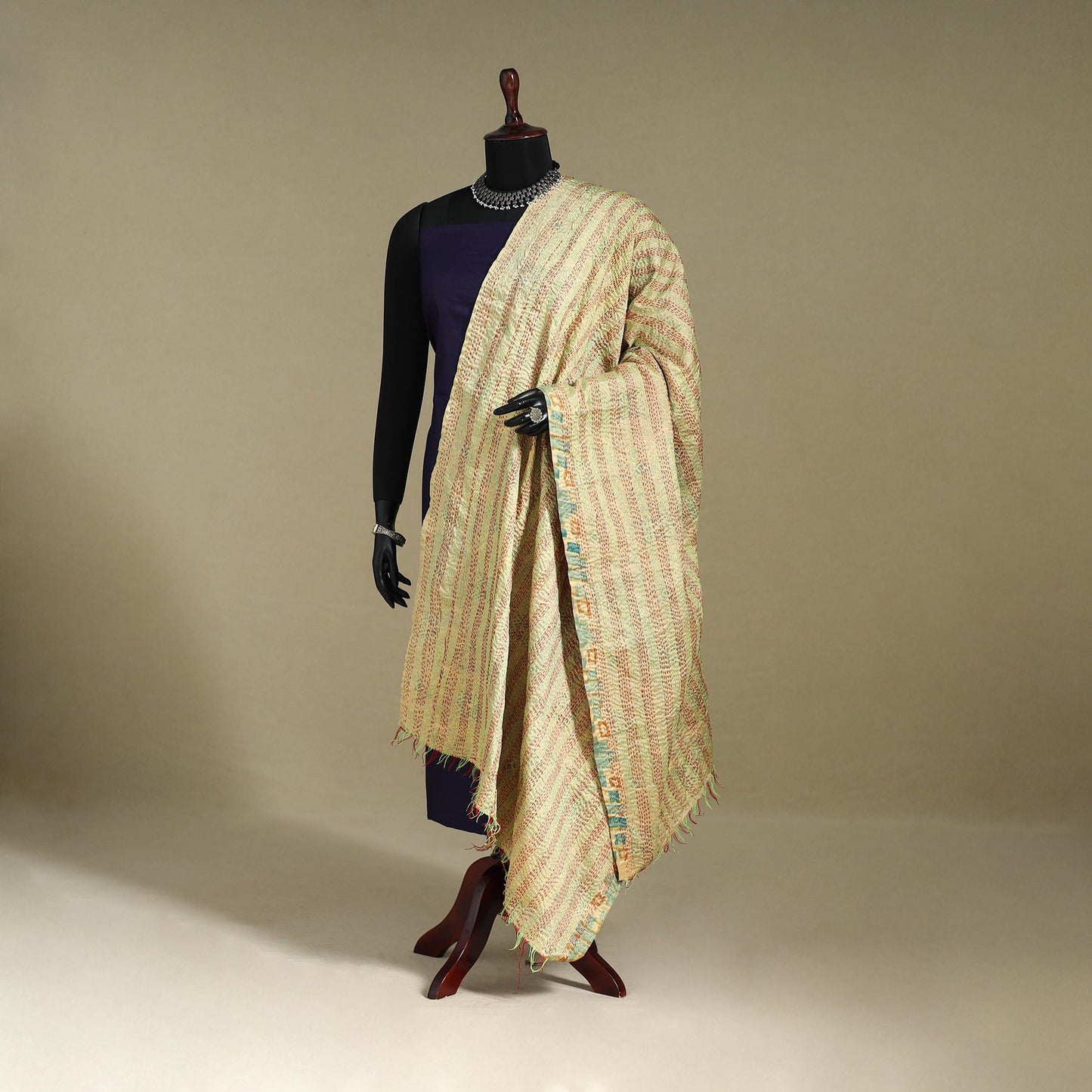 Multicolor - patchwork reversible silk bengal kantha work