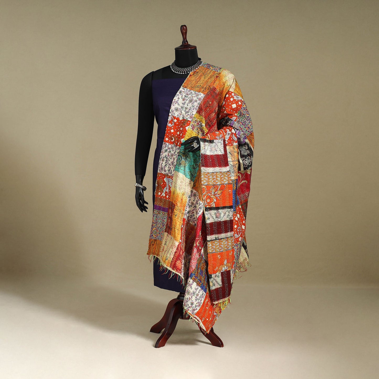 Multicolor - patchwork reversible silk bengal kantha work
