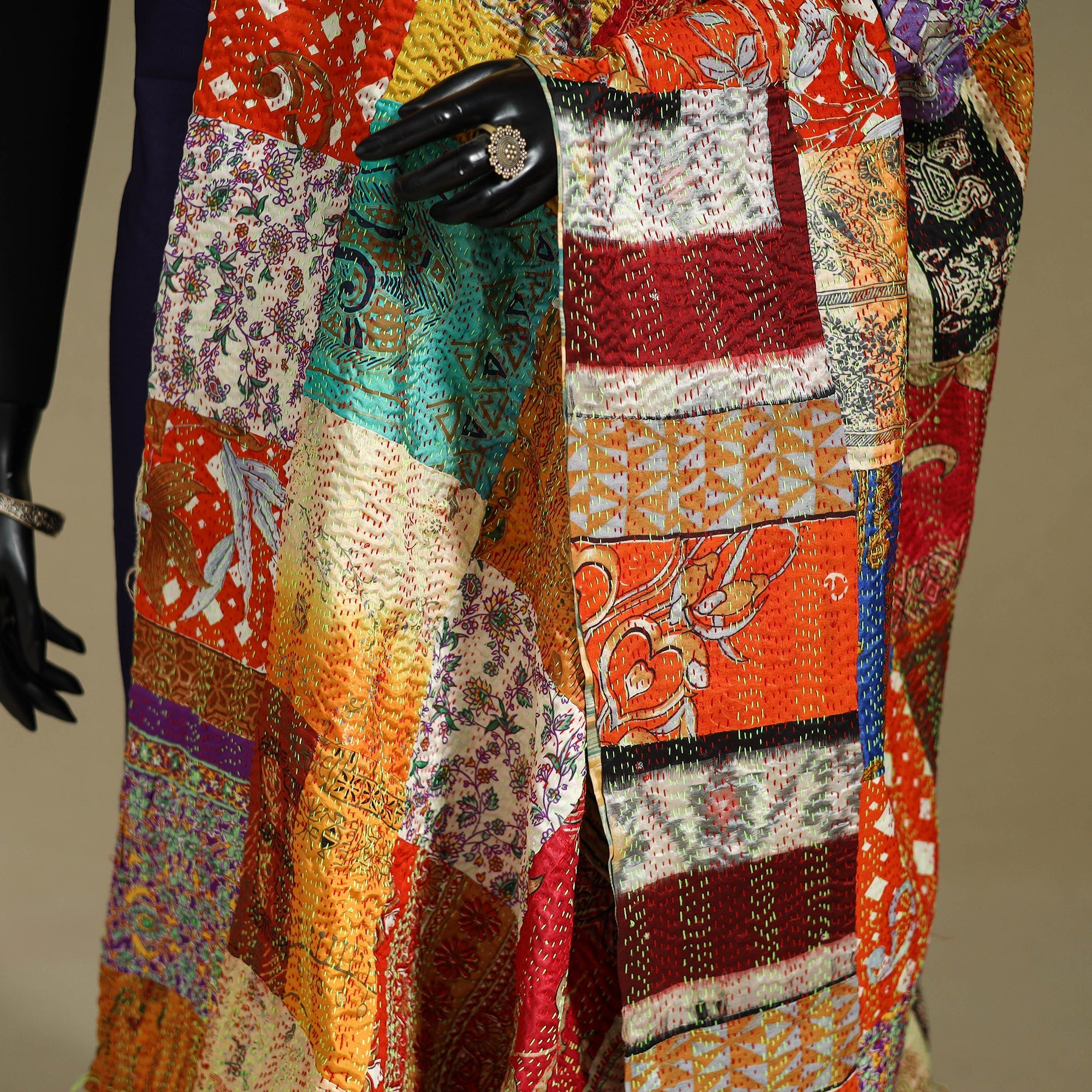 Multicolor - patchwork reversible silk bengal kantha work