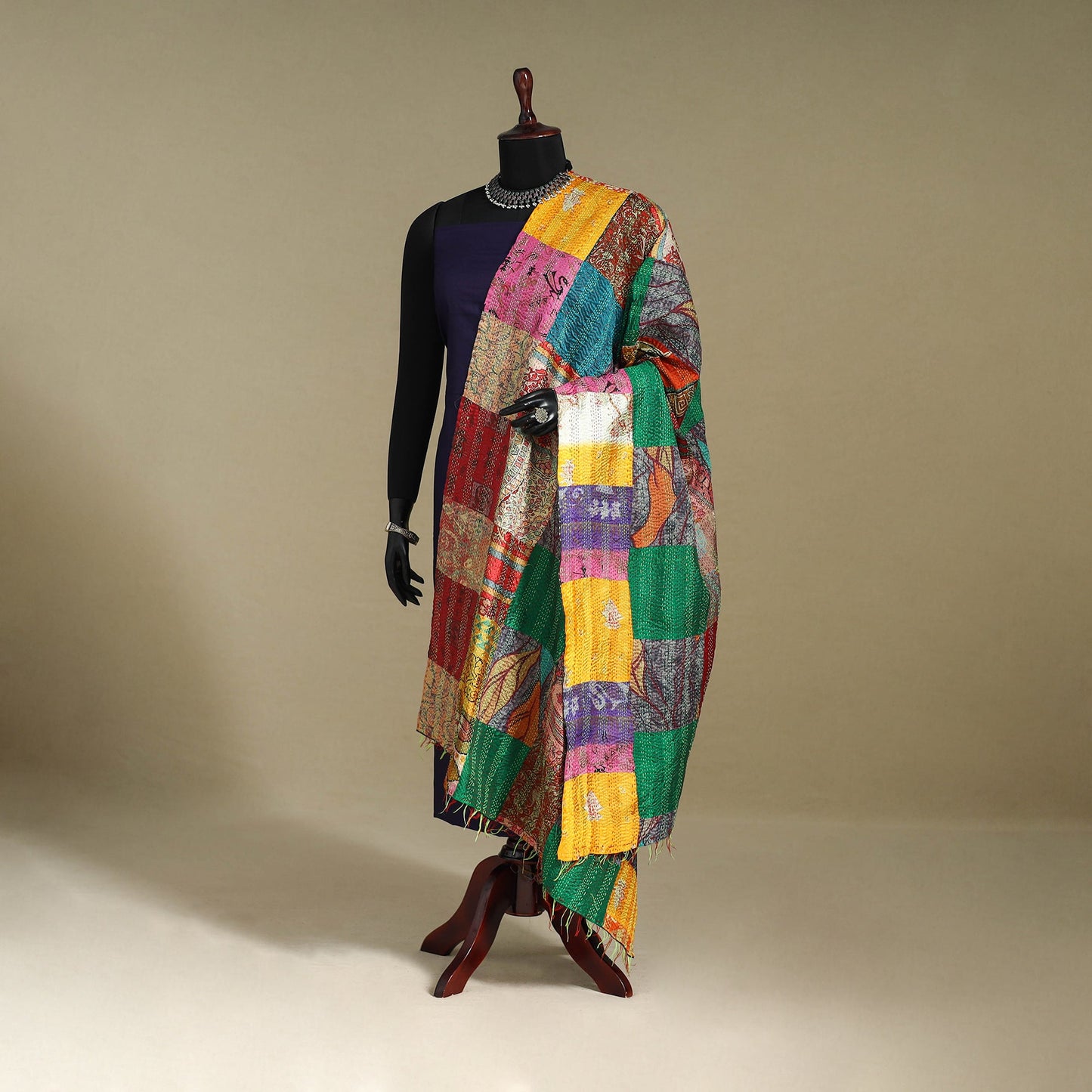 Multicolor - patchwork reversible silk bengal kantha work