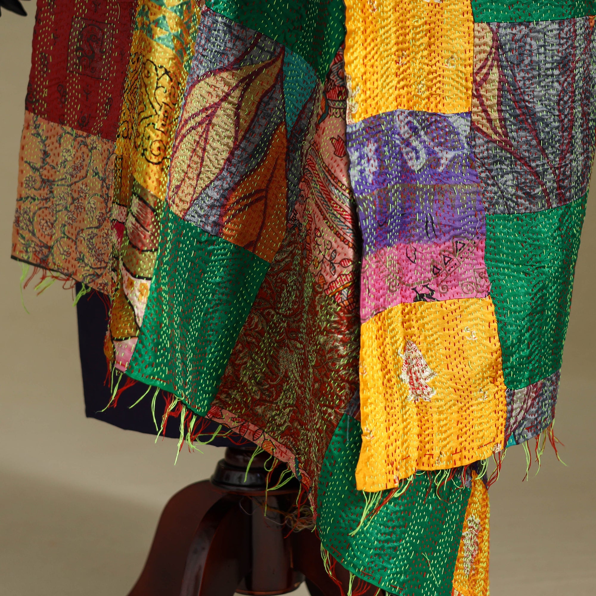 Multicolor - patchwork reversible silk bengal kantha work