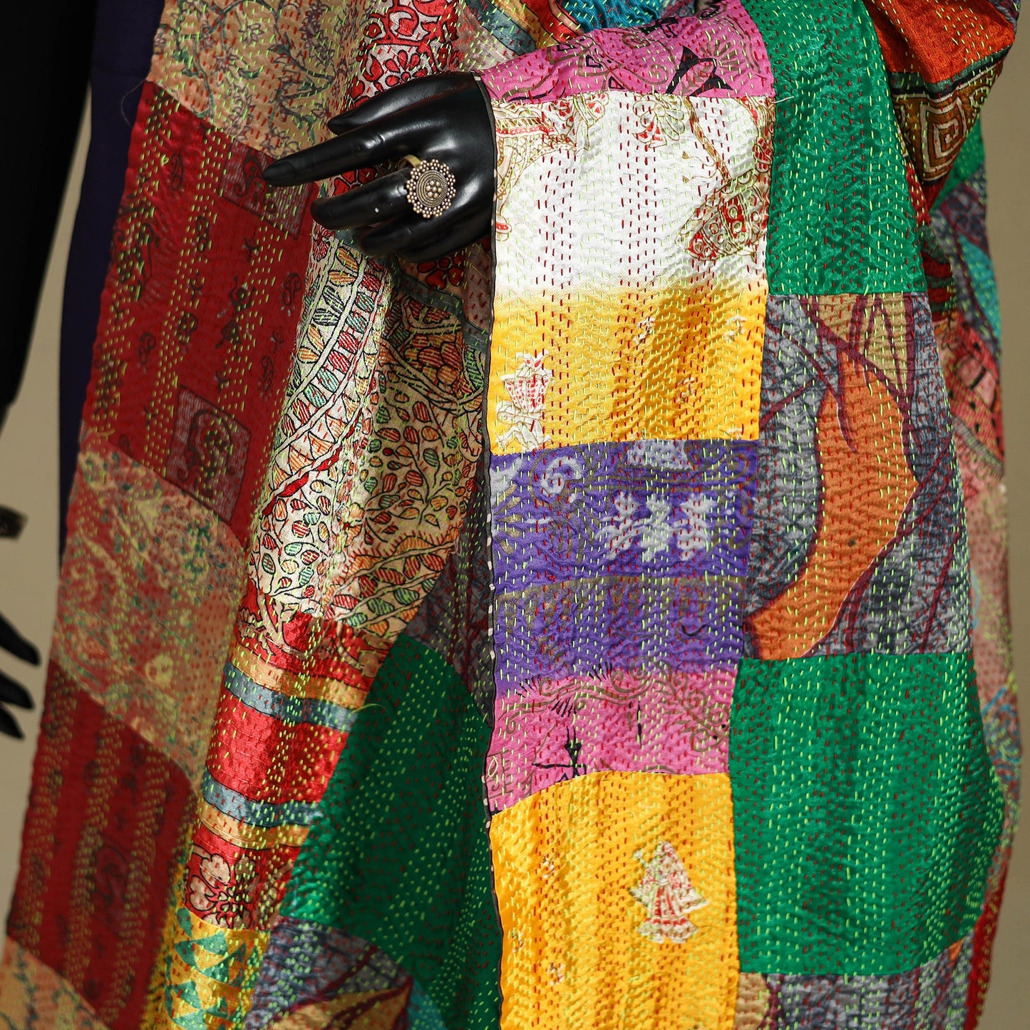 Multicolor - patchwork reversible silk bengal kantha work