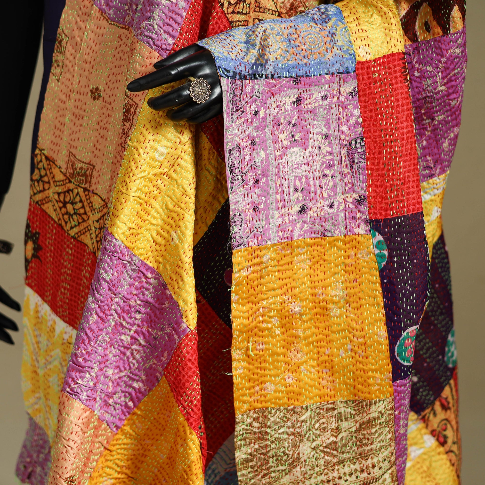 Multicolor - patchwork reversible silk bengal kantha work