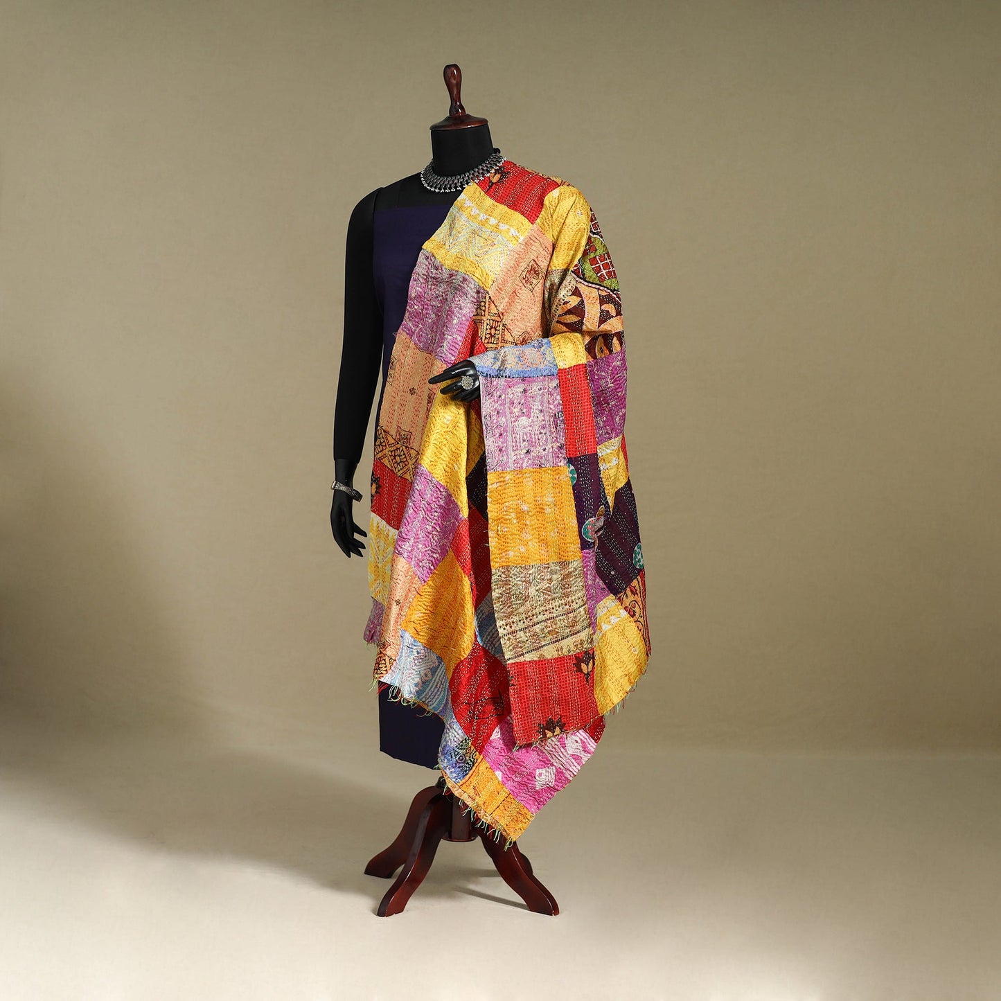 Multicolor - patchwork reversible silk bengal kantha work