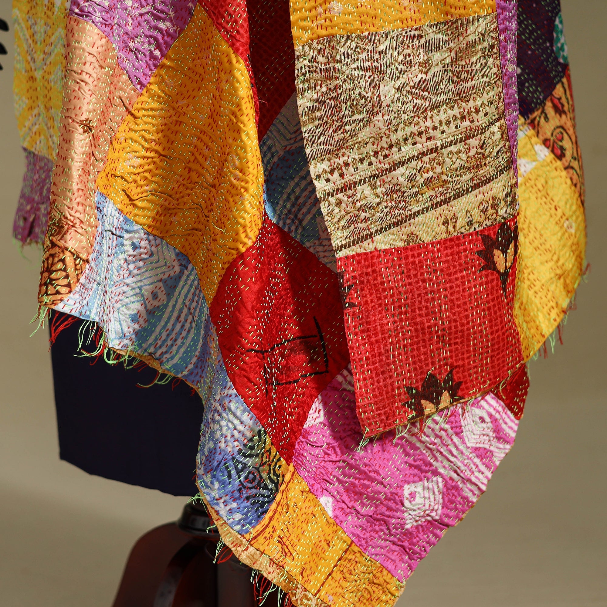 Multicolor - patchwork reversible silk bengal kantha work