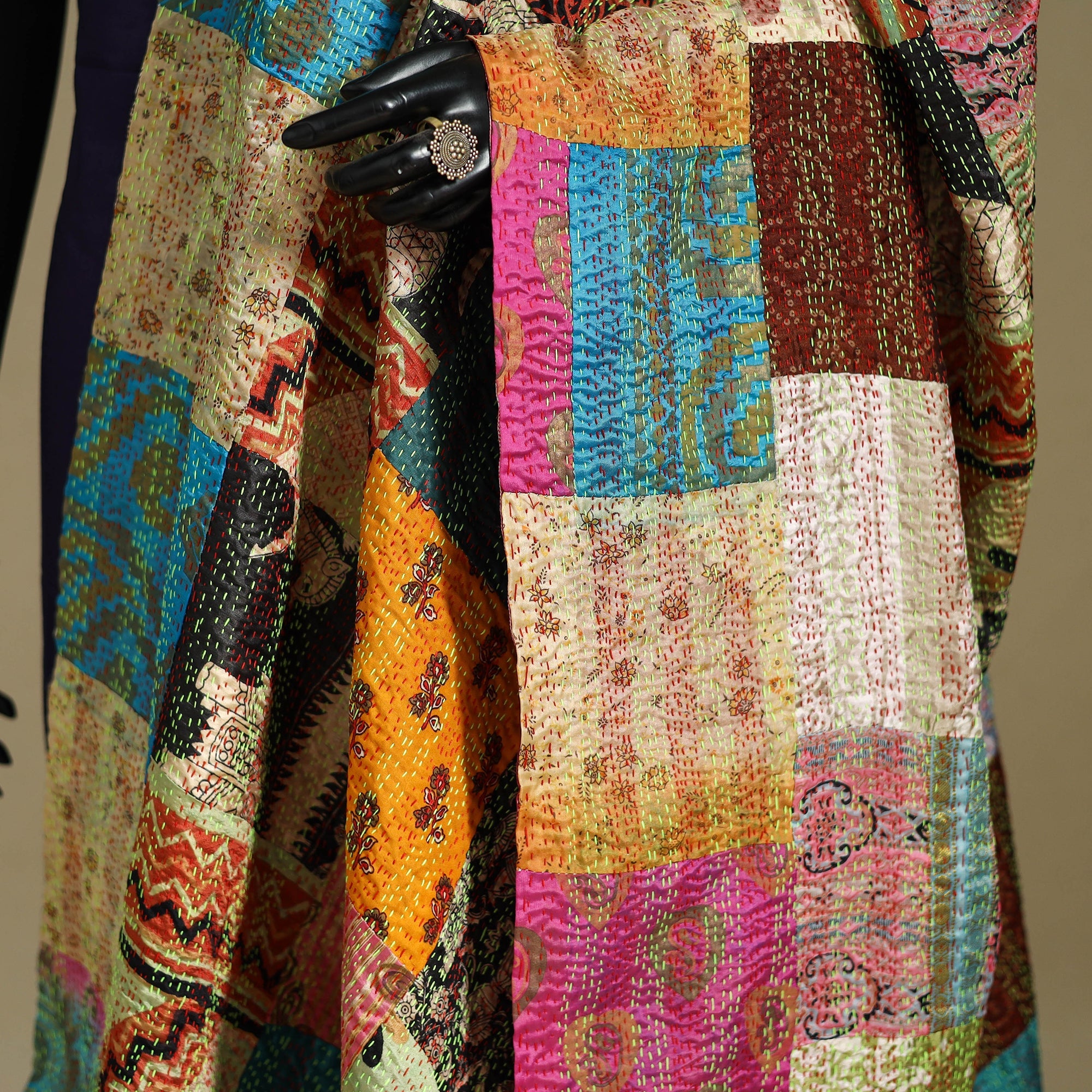 Multicolor - patchwork reversible silk bengal kantha work
