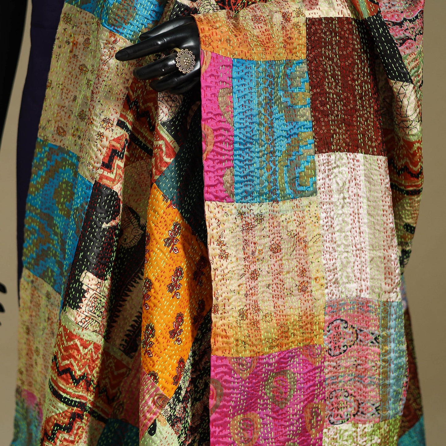 Multicolor - patchwork reversible silk bengal kantha work