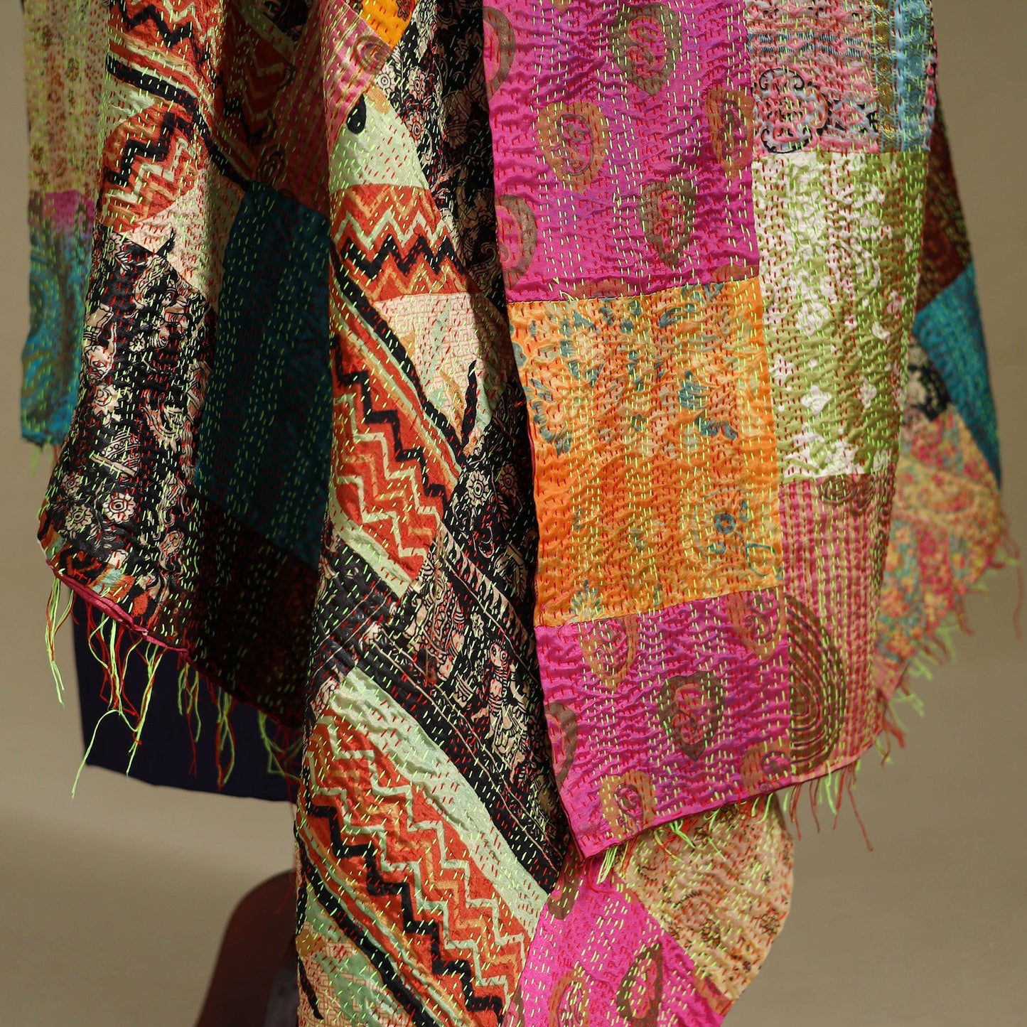 Multicolor - patchwork reversible silk bengal kantha work
