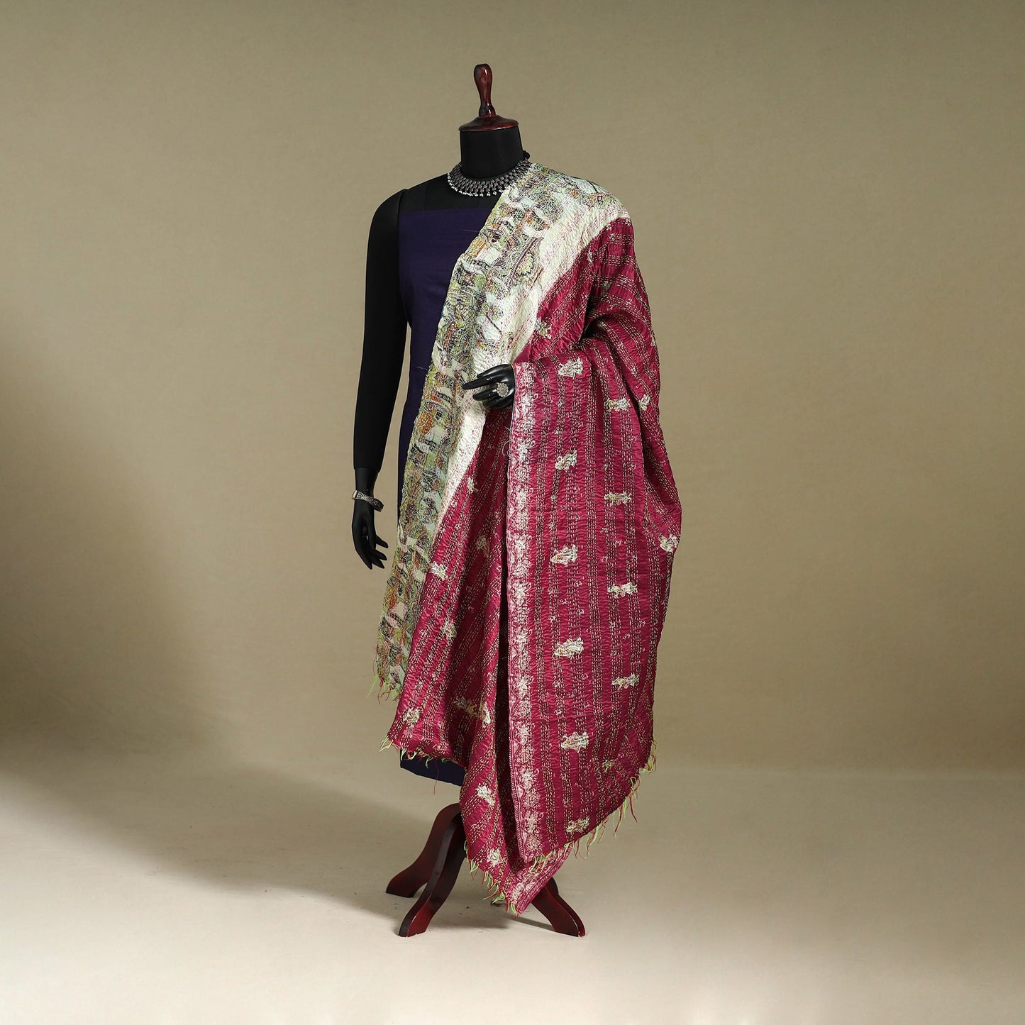 Multicolor - patchwork reversible silk bengal kantha work
