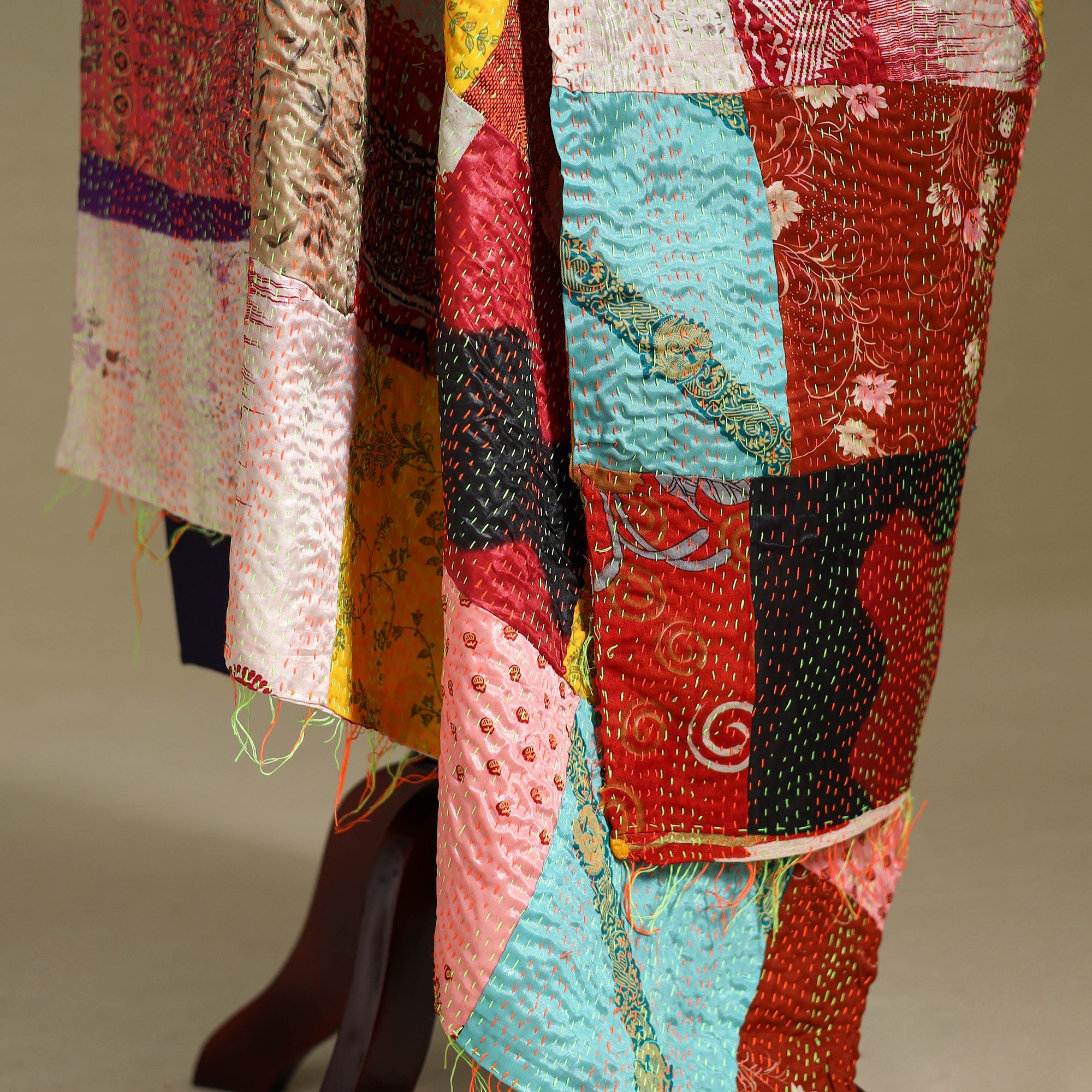 Multicolor - patchwork reversible silk bengal kantha work