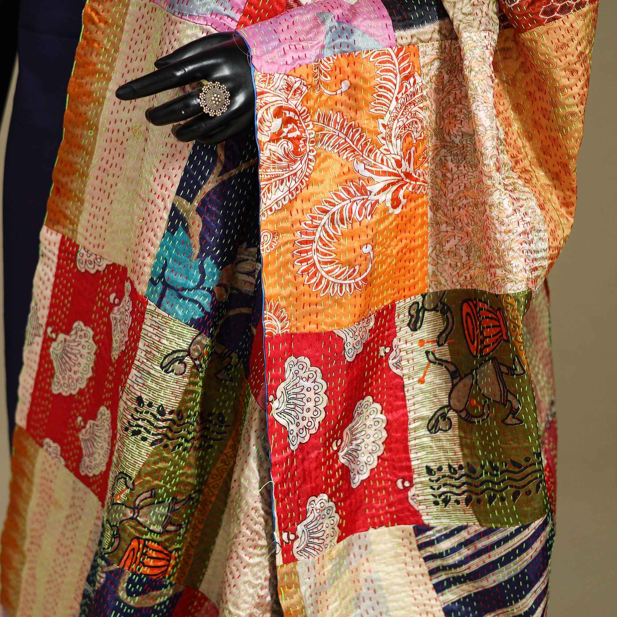 Multicolor - patchwork reversible silk bengal kantha work