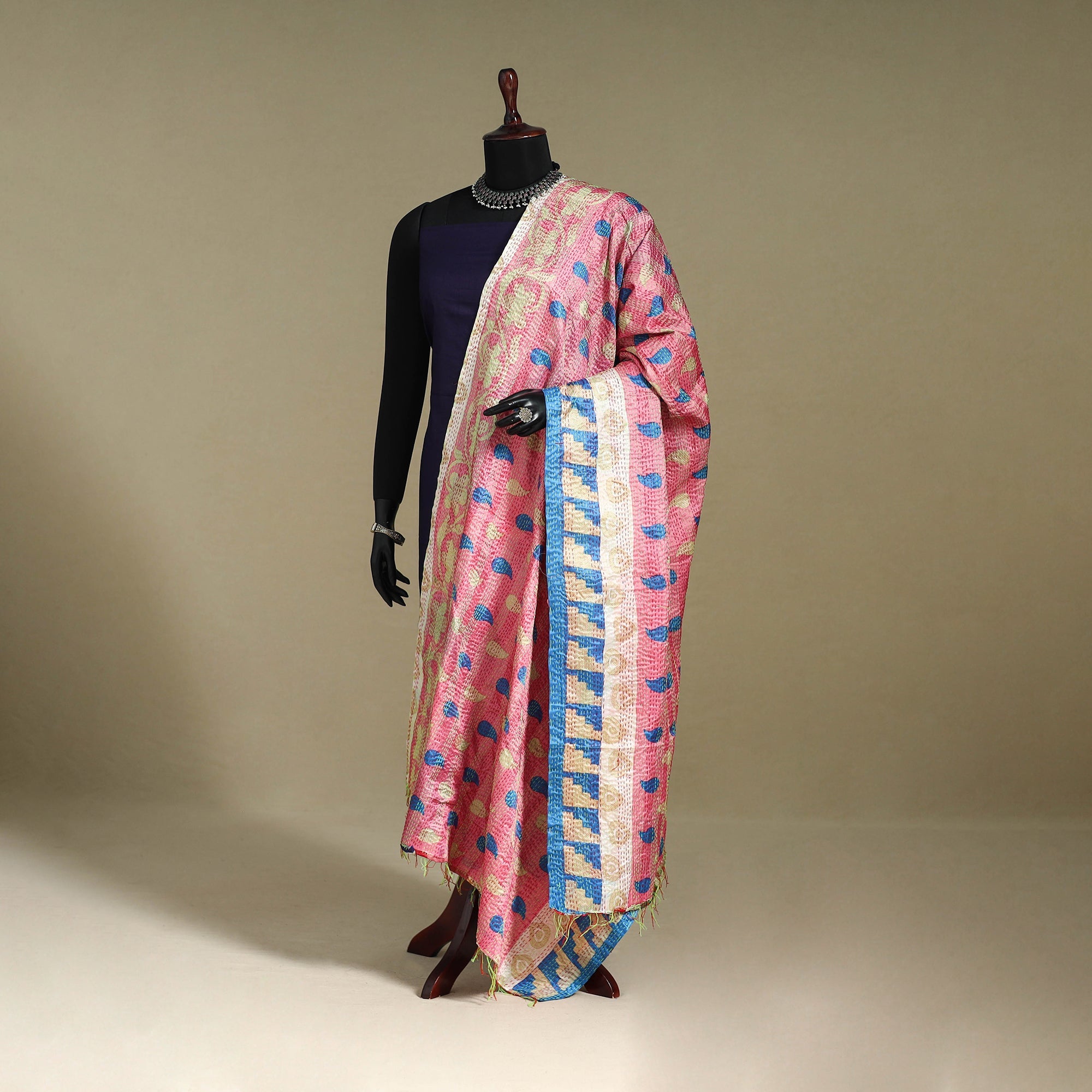 Multicolor - patchwork reversible silk bengal kantha work
