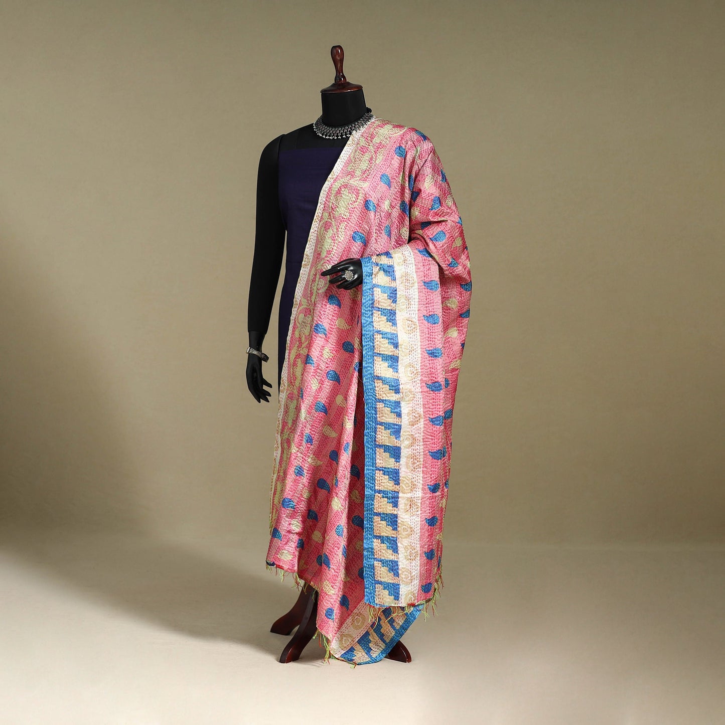Multicolor - patchwork reversible silk bengal kantha work
